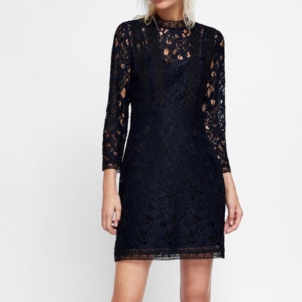 Zara Blue and black lace mini dress